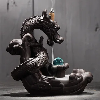 

Ceramic Backflow Incense Burner Creative Home Decor Dragon Incense Holder Censer With Crystal Ball + 20Pcs Incense Cones