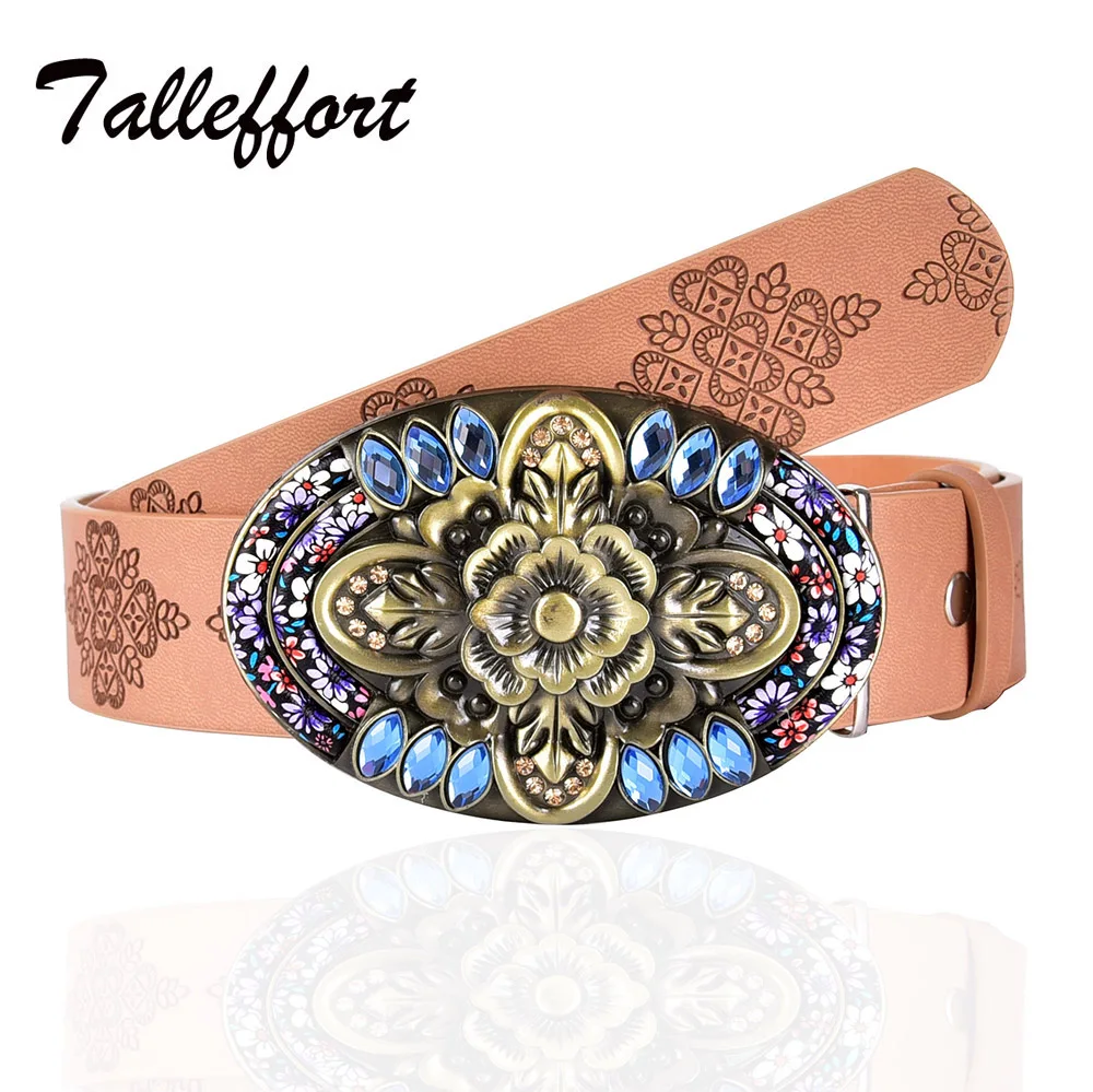 Talleffort Rhinestone leather belts for women Female Belt for Jeans