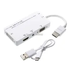 1080 P 4-в-1 HDMI Мужчина к VGA HDMI DVI Женский с Аудио USB Кабель-Адаптер Конвертер Для Портативных ПК