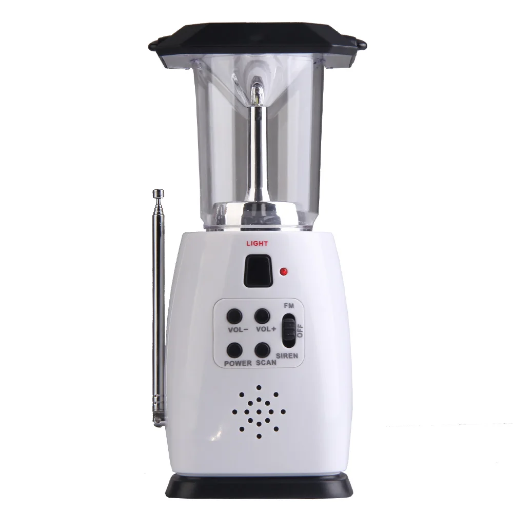 

Outdoor Night Camping Solar Hand Crank 8 LED Camping Lantern with AM FM NOAA Weather Radio White Hand Portable Lamp