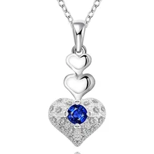 Silver plated gorgeous Fashion charming popular exquisite love heart women Zircon necklace noble luxury silver jewelry N640