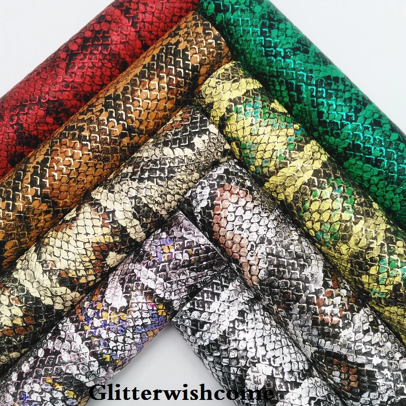 

Glitterwishcome 21X29CM A4 Size Vinyl For Bows Embossed Snake Leather Fabirc Faux Leather Sheets for Bows, GM171A