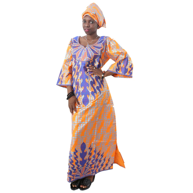 

MD african women clothing dashiki dress set embroidery design lady dresses with headtie traditional african womens bazin clothes