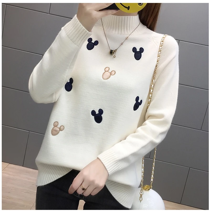 Women Knit Pullover Sweater New Autumn Winter Clothes Warm Half Turtleneck Long-sleeved Knitwear Tops Jumper Female AA372