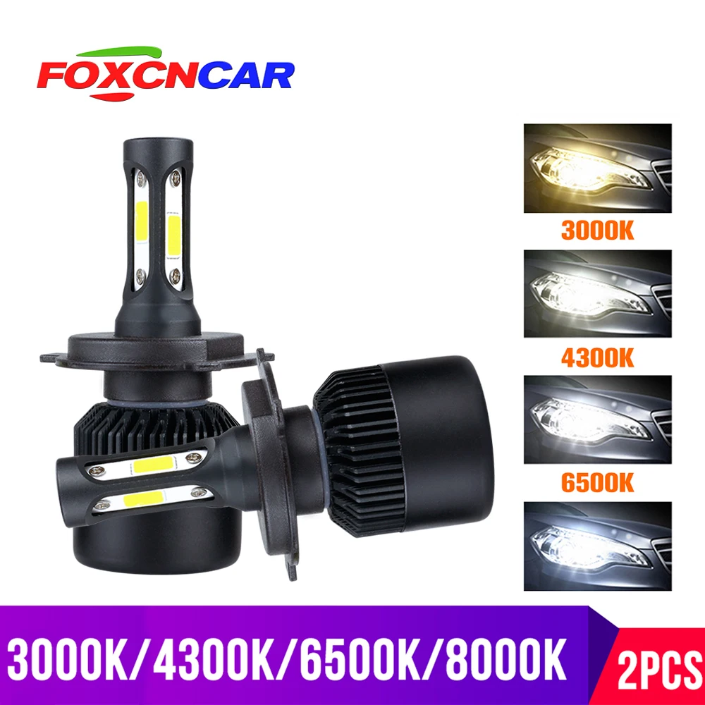 

Foxcncar 3000K H4 LED H7 H11 H8 HB4 H1 H3 HB3 Auto S2 Car Headlight Bulb 72W 8000LM Car Styling 6500K 4300K 8000K led automotivo