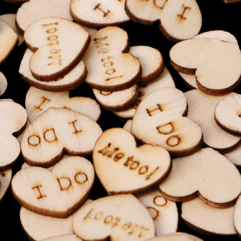 

200Pcs I DO/ME TOO Rustic Wooden Heart Table Confetti Party DIY Craft Decoration