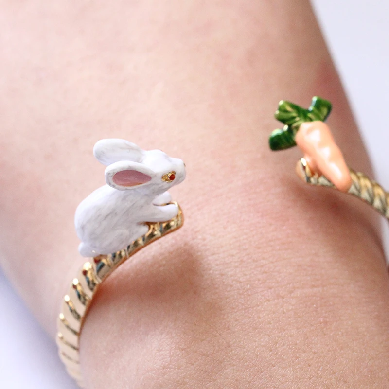 Модный женский браслет с изображением кролика, моркови, эмалированный браслет в стиле аниме, винтажный браслет для милой девушки, европейский и американский стиль