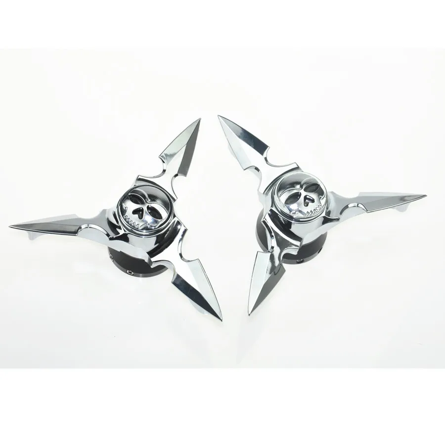 

Chrome Skull Spun Blade Spinning Front Axle Caps Cover For Harley Sportster Dynas Softail V-Rod Touring Custom