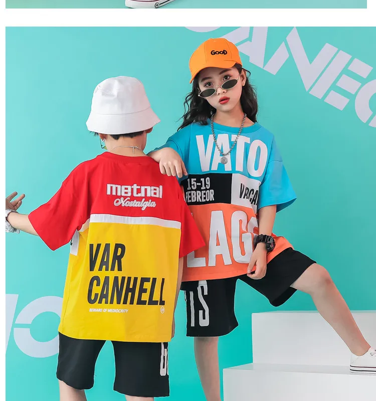 Summer 2019 baby girls Boys clothing set 6 8 10 12 14 Years hiphop tshirt pants kids jazz dance costumes toddler outfits 140 160 (13)