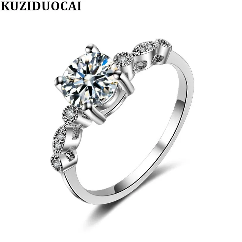 Kuziduocai New Fashion Jewelry Dazzling Zircon Stainless Steel Sprout Abundant Vigorous Wedding Bride Rings For Women Anillos | Украшения и