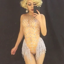 Серебряный кисточкой боди джаз танцевальные костюмы Для женщин телесного цвета комбинезон футболка бодибилдера Dj пикантная обувь для ночного клуба DS для певицы для сцены Rave одежда DN1977