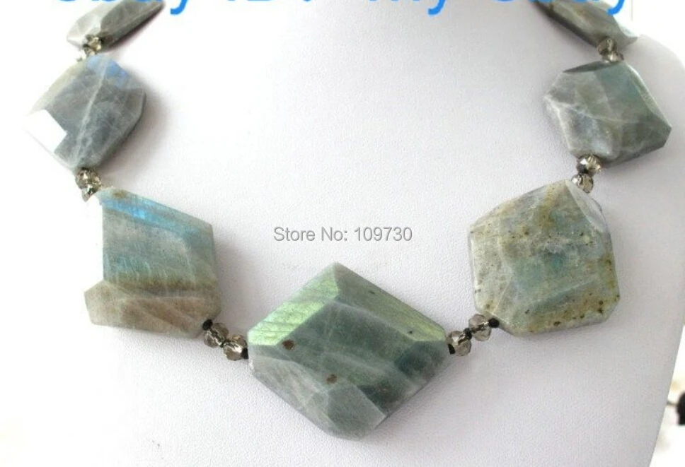 

Jewelry 002892 Large Faceted Slab Gray Labradorite & Crystal Necklace