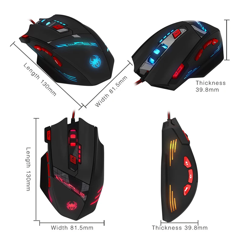 Зелот T-90 8 ключ 9200 Точек на дюйм Проводная Оптическая USB Pro Gaming Мышь 13 Светло-режим