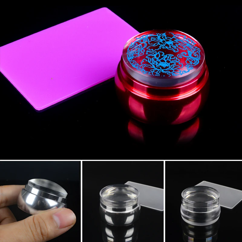 

2017 New Arrival!! Silver Red Metal Stamper Clear Silicone Jelly Nail Stamper Chess Design With Cap & 1 Pc Scraper Stamping Tool