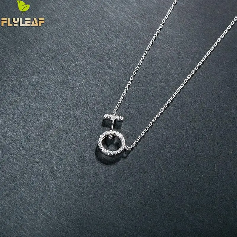 

Flyleaf 925 Sterling Silver Necklace Women Circle Cubic Zirconia Fashion Fine Jewelry Simple Necklaces & Pendants High Quality