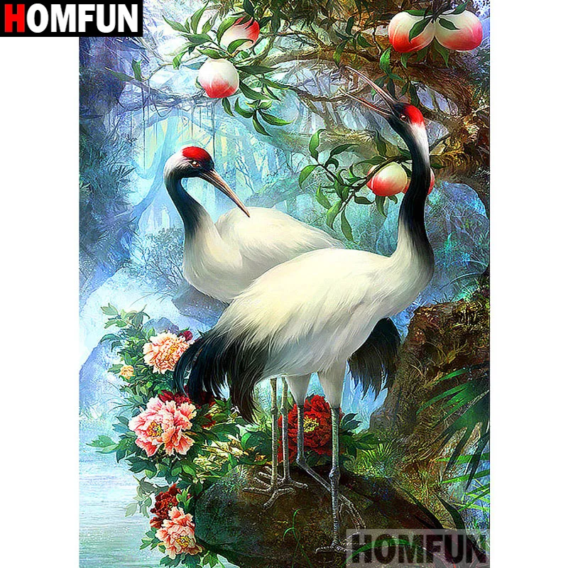 Full Square/Round Drill 5D DIY Diamond Painting "Animal crane" Embroidery Cross Stitch 5D Home Decor Gift A16988 BK HOMFUN