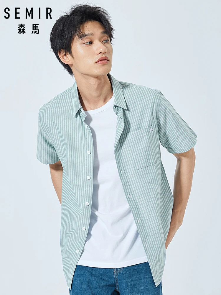 Comprar Camiseta de manga corta SEMIR para hombre 2019 verano nueva versión coreana Camisa de algodón con rayas verticales para hombre