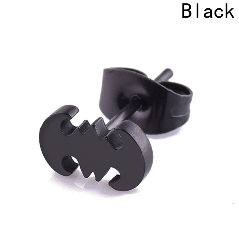 

2pcs Punk Silver Gold Black Stainless Steel Batman Stud Earrings Cute Brincos Barbell Jewelry For Men Women