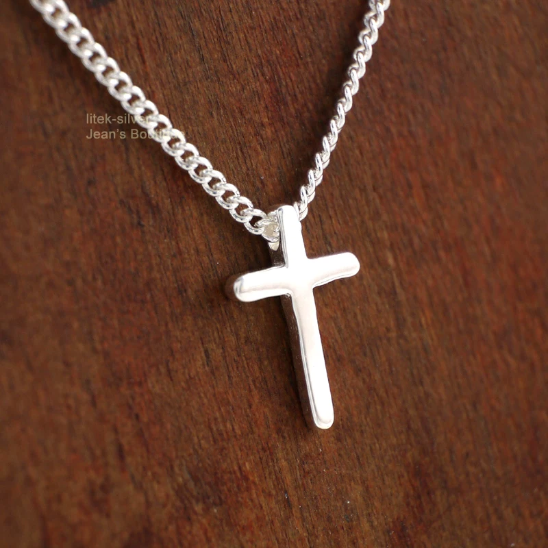 

925 Sterling Silver Religious Cross Tiny Charm Pendant Necklace A2814