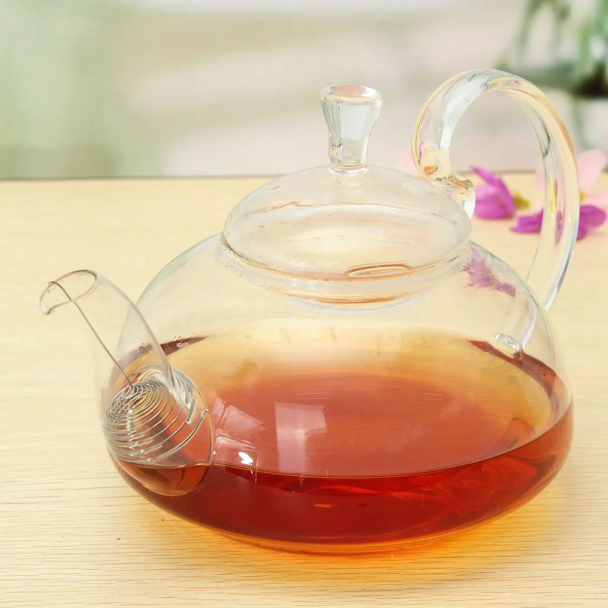 Высокое качество 800 мл с высоким хвостовиком чайник из прозрачного стекла жаростойкое ситечко для заварочного чайника цветок зеленый лист Чайники заварочные
