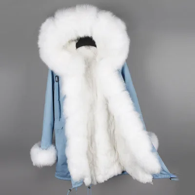 MaoMaoKong реального Меховые пальто для женщин Природные с мехом кролика подклад куртки зима большой пальто с меховым воротником - Цвет: 24