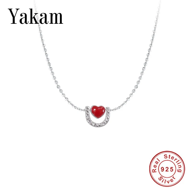 

Red Enamel Glaze Heart Dangle Clear CZ U Shape Choker Pendant 925 Sterling Silver Chain 2019 Summer Necklace Women Love Collares
