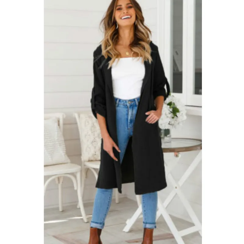 hirigin New spring autumn fashion Casual women's Turn-down Collar Trench Coat long Outerwear loose clothes Open Stich for lady Coats