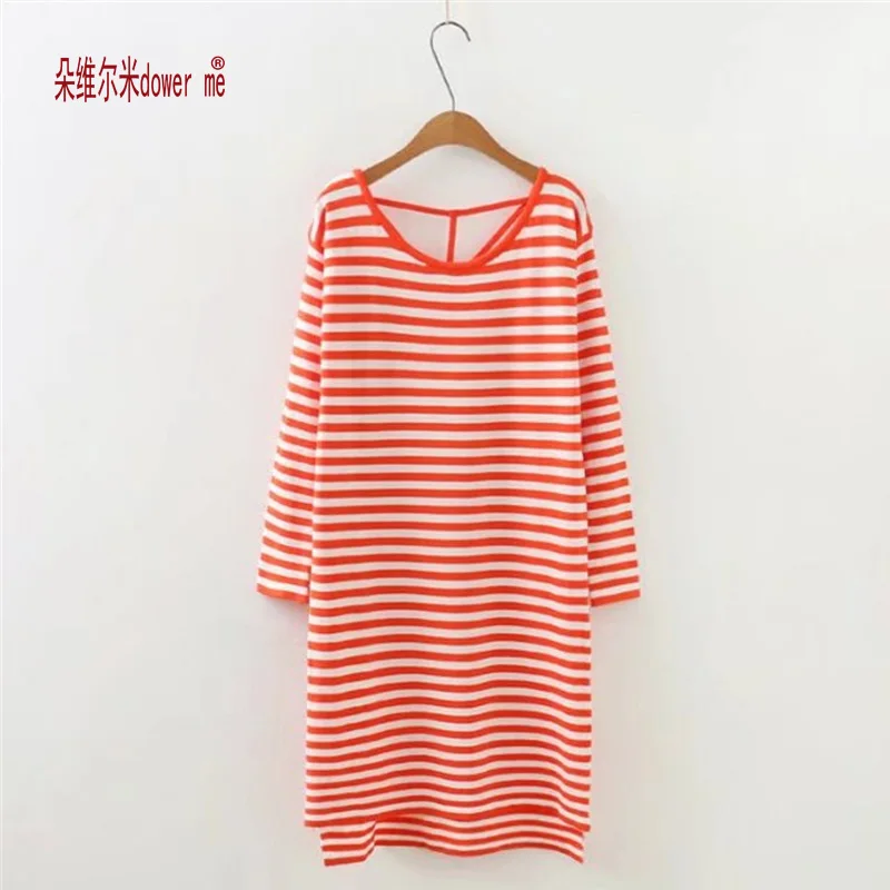 dower me Women Dress Autumn Knitted 2017 Women Fall Fashion Designer Side Slit Striped Knee length