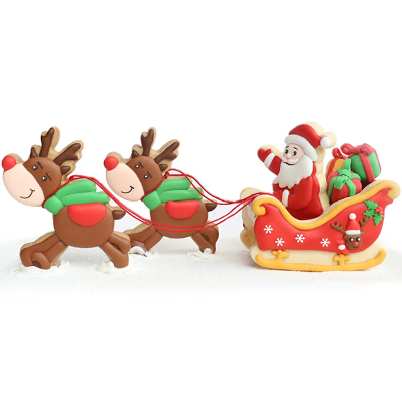

New!3D Christmas Santa deer sled biscuit mould 304 stainless steel cookie cuter 5 pieces cookie cutter with 3 pieces stencil