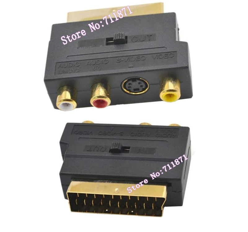 SCART Male to 3 RCA Female S Video AV Video R+L Audio Connector Scart