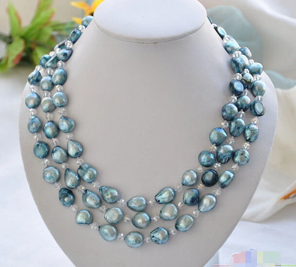 

HOT## Wholesale > P4126 3row 20" 14mm blue baroque pearl faceted crystal necklace