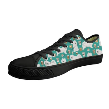

Customized Lacing Men Canvas Shoes Cute Cartoon Samoyed Animals Pattern Boys Low Top Vulcanize Sneakers Male Casual Flats Shoes