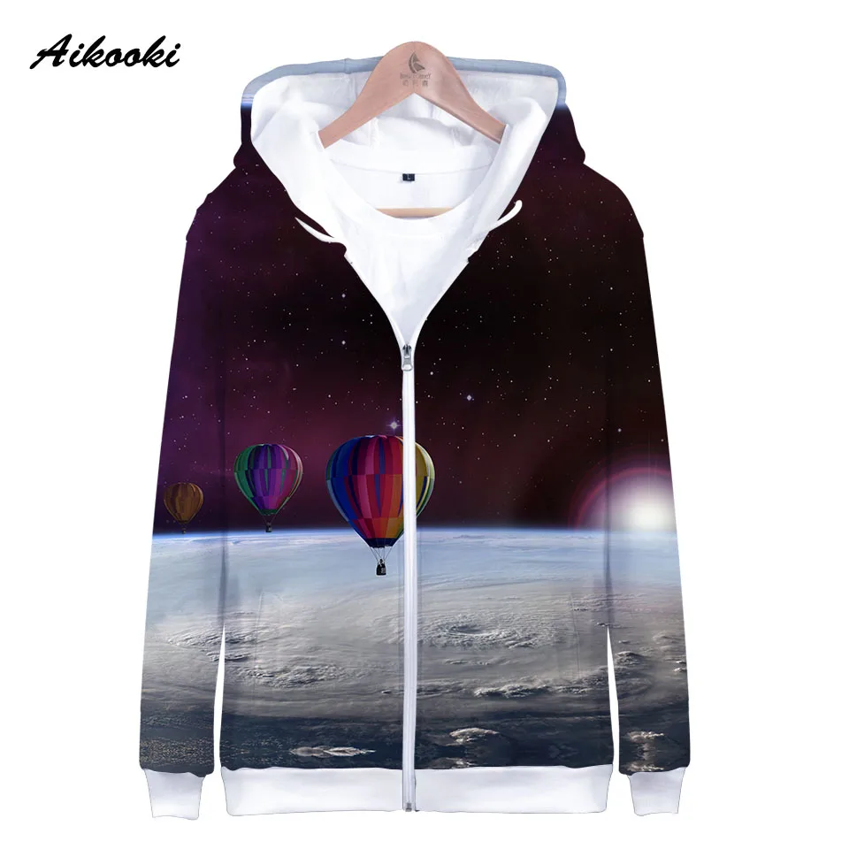 

Aikooki Space Galaxy Zipper Hoodies Men/Women Sweatshirt Hoody Hot Air Balloon Space Galaxy Hooded Boy/Girls Autumn Polluver