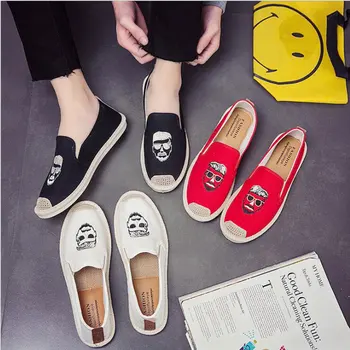 

Summer Men Casual Shoes Flats Penny Loafers Espadrilles Designer Fashion Slip On Man Embroidery Head Hemp Bottom Canvas Shoes