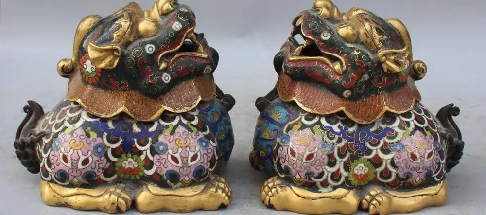 

Marked Cloisonne Enamel 24K Gold Gilt Pixiu Beast Unicorn Incense Burner Censer