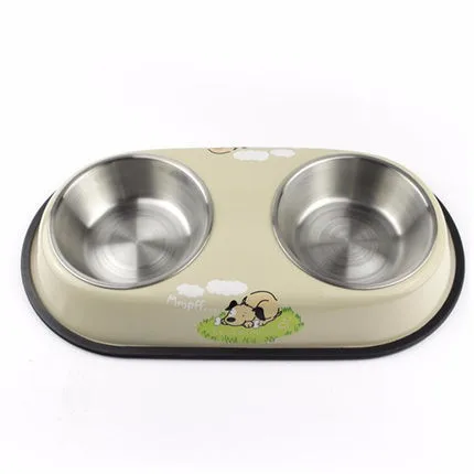 Лучший двойной нержавеющей стали противоскользящая собака кошка щенок еда миска для воды средство для кормления домашнего животного Y413