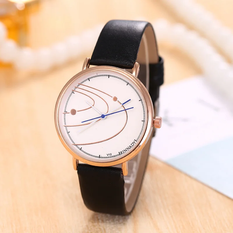 

Female Quartz Watch Planet Trajectory Dial Leather Strap Watches Personality Blue Needle Leather Wristwatch Drop Shipper