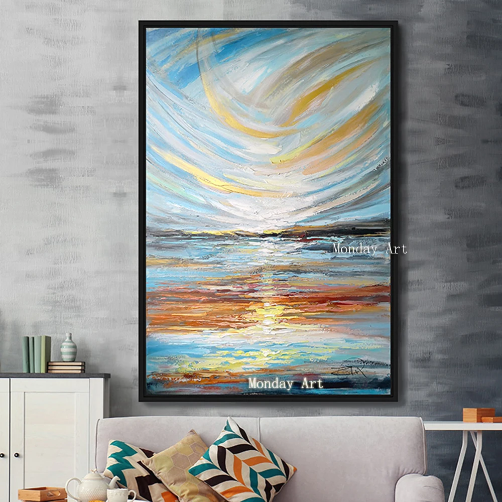 

Large Hand-painted High Quality Abstract sky Oil Painting on Canvas Abstract ocean Oil Painting for Living Room hotel bar decora