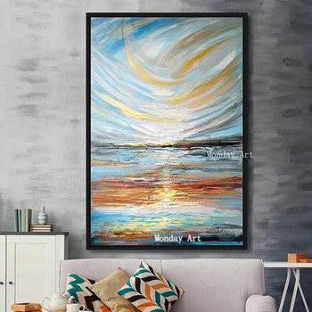 

Large Hand-painted High Quality Abstract sky Oil Painting on Canvas Abstract ocean Oil Painting for Living Room hotel bar decora