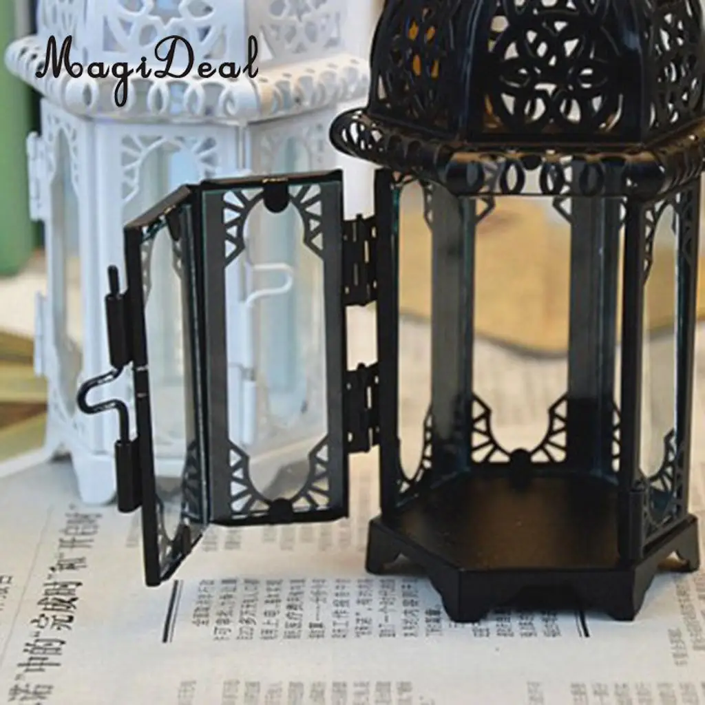 Wrought Iron Glass Wind Light Candle Holder Hanging Lantern Great for Patio Indoor outdoors Events Wedding Party