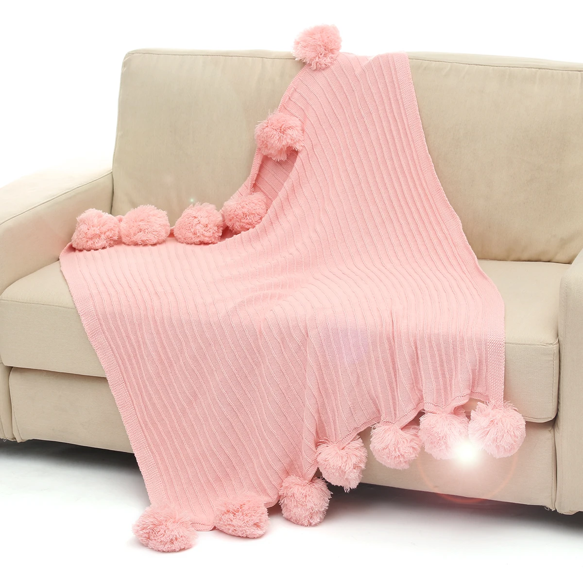 100x105 см качественные хлопчатобумажные помпоны нитки для вязания Одеяло 100*105 см для младенцев взрослых двухместная кровать вязаный кидает кровать диван, домашний декор - Цвет: Розовый