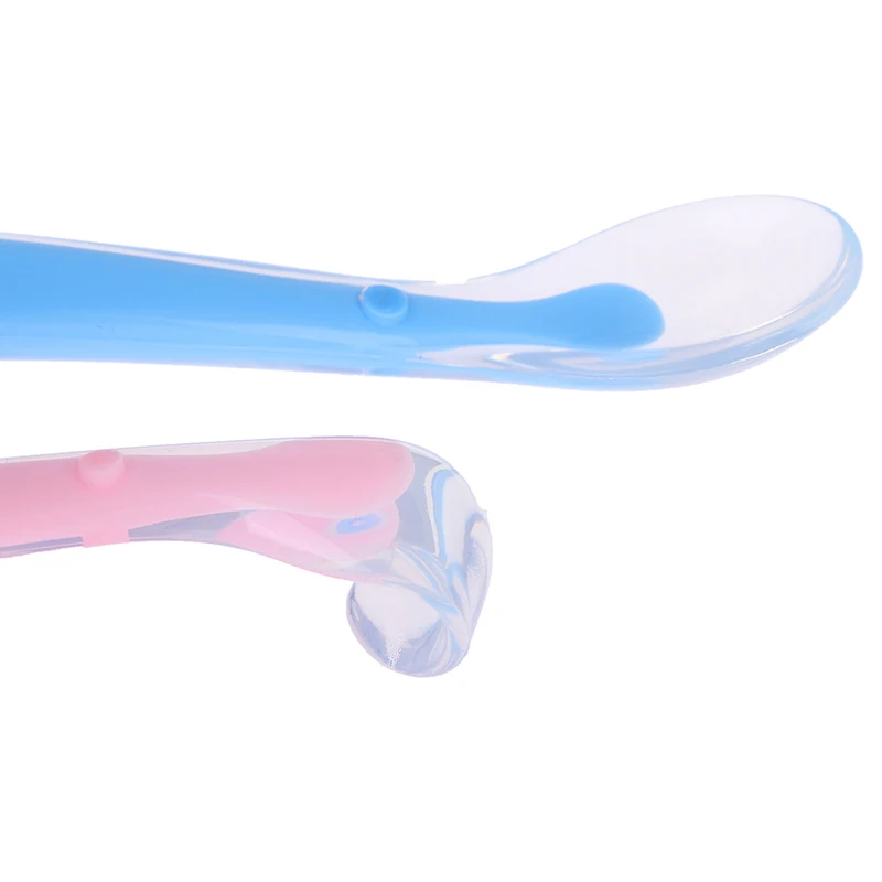 2PCS Baby Girls And Boys Silicone Non-sticky Feeding Spoon Mummy Safe Soft Feeding Baby Eating Soft Patchwork Spoon Solid Color