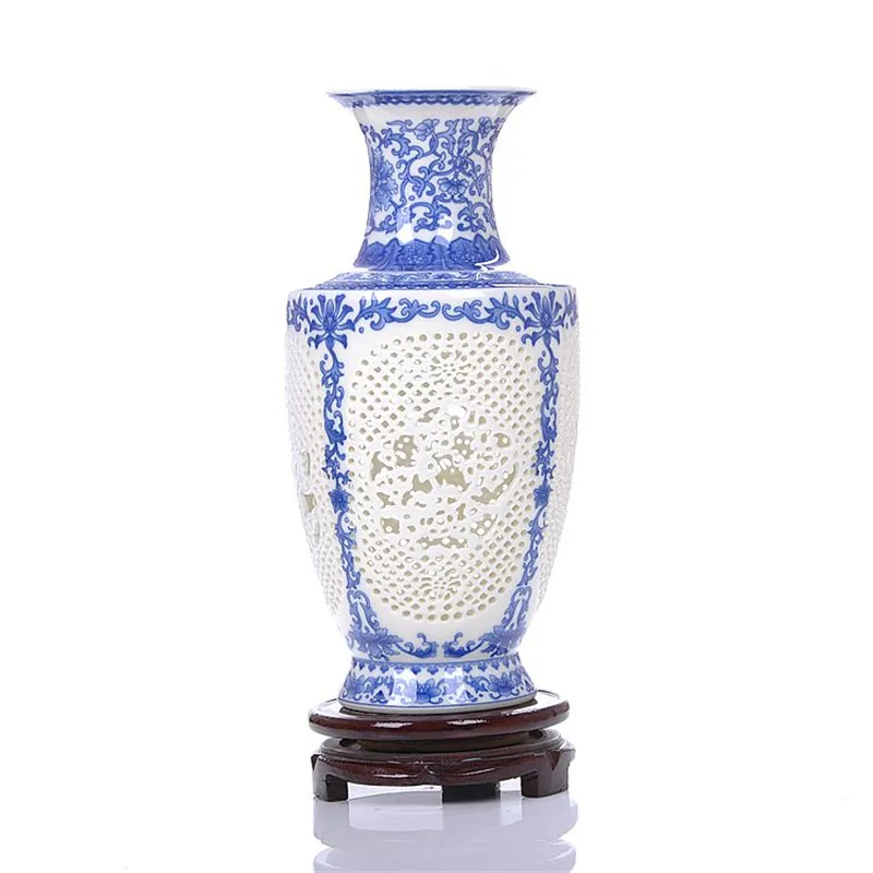 

Antique Chinese-style Palace Ancient Hollow Blue And White Vase Ceramic Vase For Artificial Flower Decoration Vases R1889
