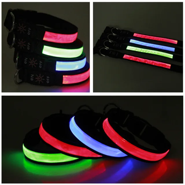 New LED Luminous Dog Collar Nylon Materials Rechargeable Pet Collar Various Colors Pet Product with USB Peach Shaped Charge
