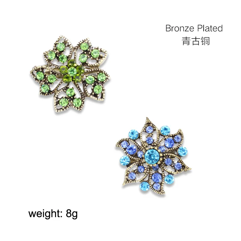Chapeamento de Bronze Broches Lotes Unidades Pacote Pequena Flor Multicolorido Cristal Strass Broche Pinos Jóias Casamento Preço Barato 50 - 3 bronze pequena flor multicolorido cristal strass broche