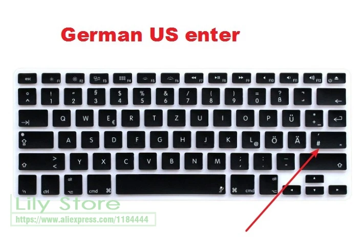 Немецкий силиконовый чехол для клавиатуры US версии Apple Macbook Pro Retina 13 'ཋ'' A1466