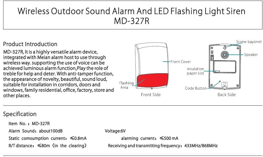 Operar sem Fio ao ar Sirene de Alarme sem Fio Bateria Alcalina Livre Strobe Piscando Sirene Externa 4 Pçs 6 ao ar livre strobe piscando sirene de