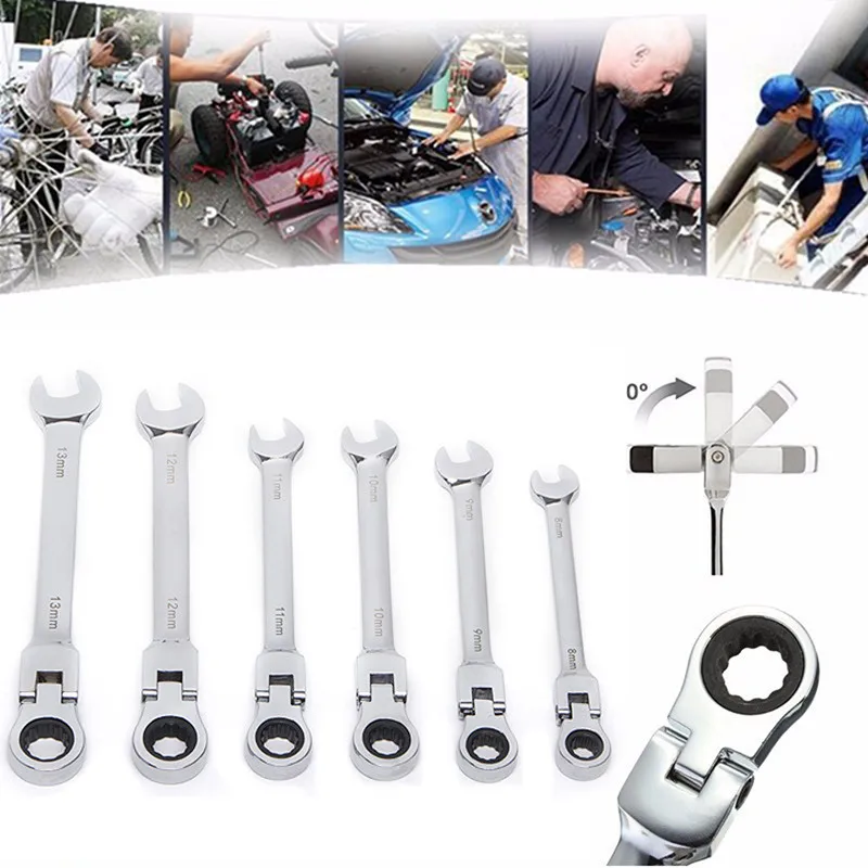 6 24mm Activities Ratchet Gears Wrench Set flexible Open End Wrenches