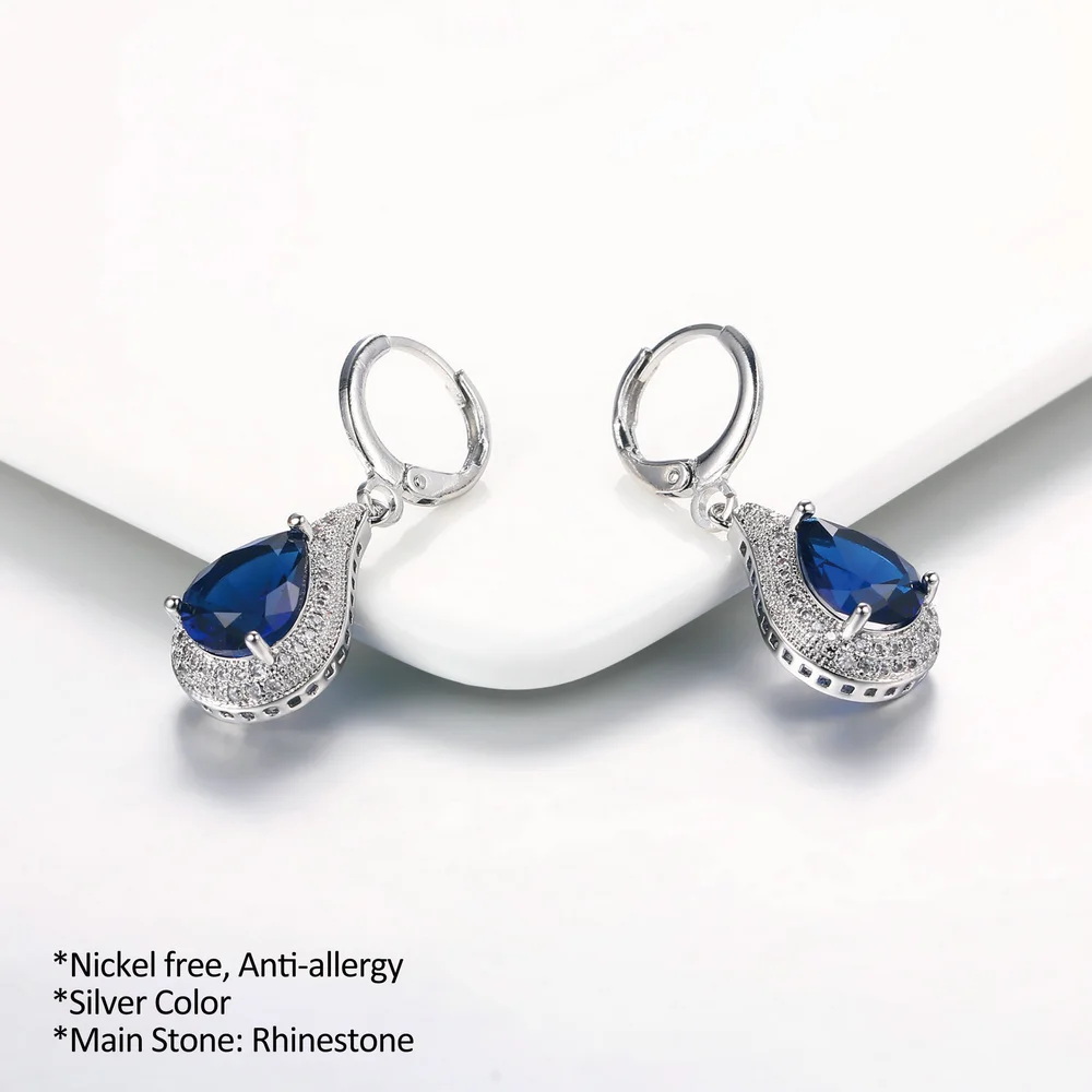 Большие Синие стразы в форме капель воды серебряного цвета Винтажные серьги для женщин Свадебные ювелирные изделия DWE824
