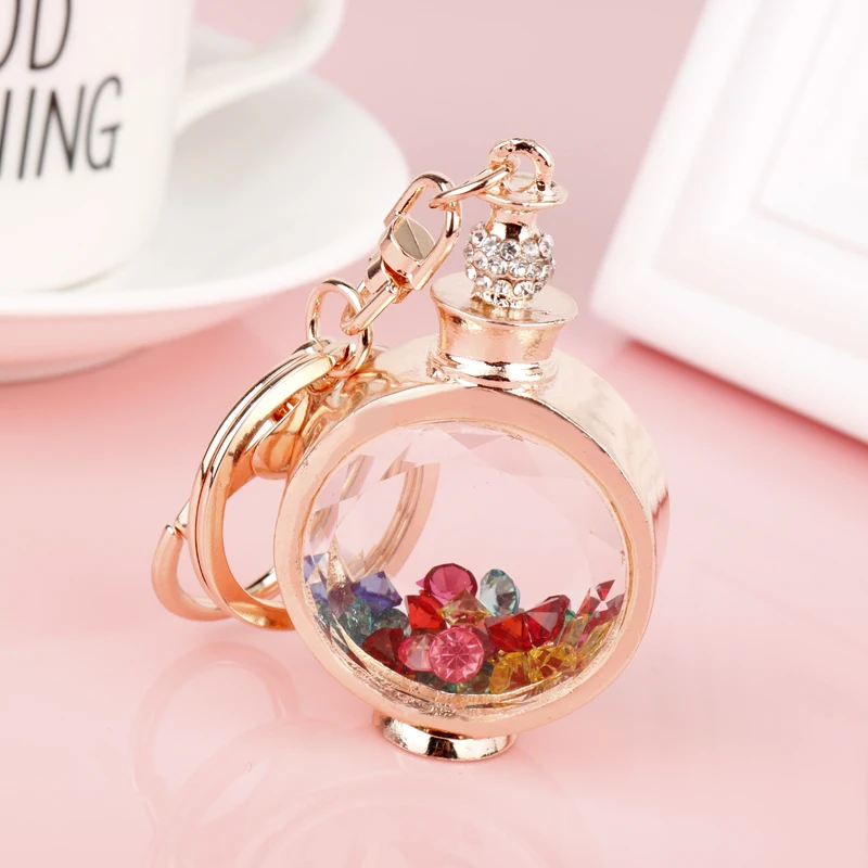 

Fashion Women Rhinestone Perfume Bottle Keychain Accessories Alloy Car Keyring Charm Women Handbag Key Ring Holder Bag Keyrings